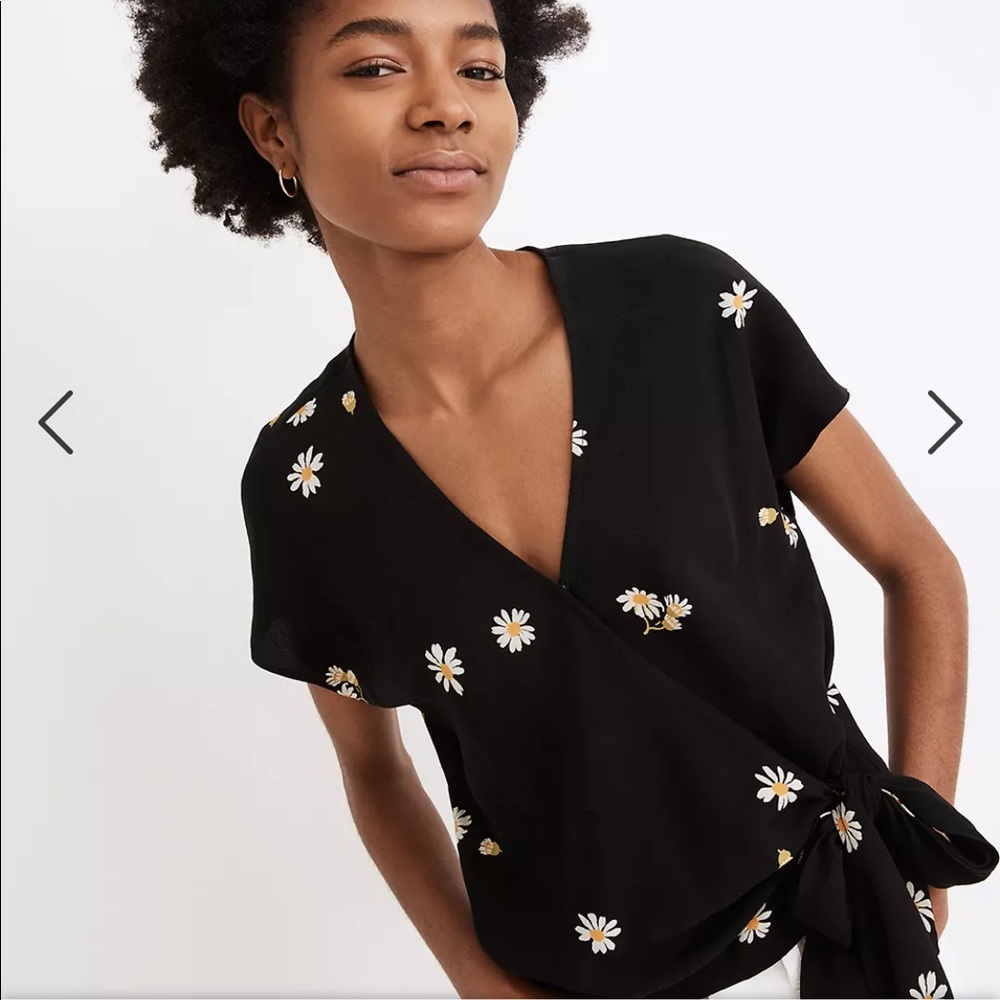 Madewell Sash-Tie Wrap Top in Lazy Daisies